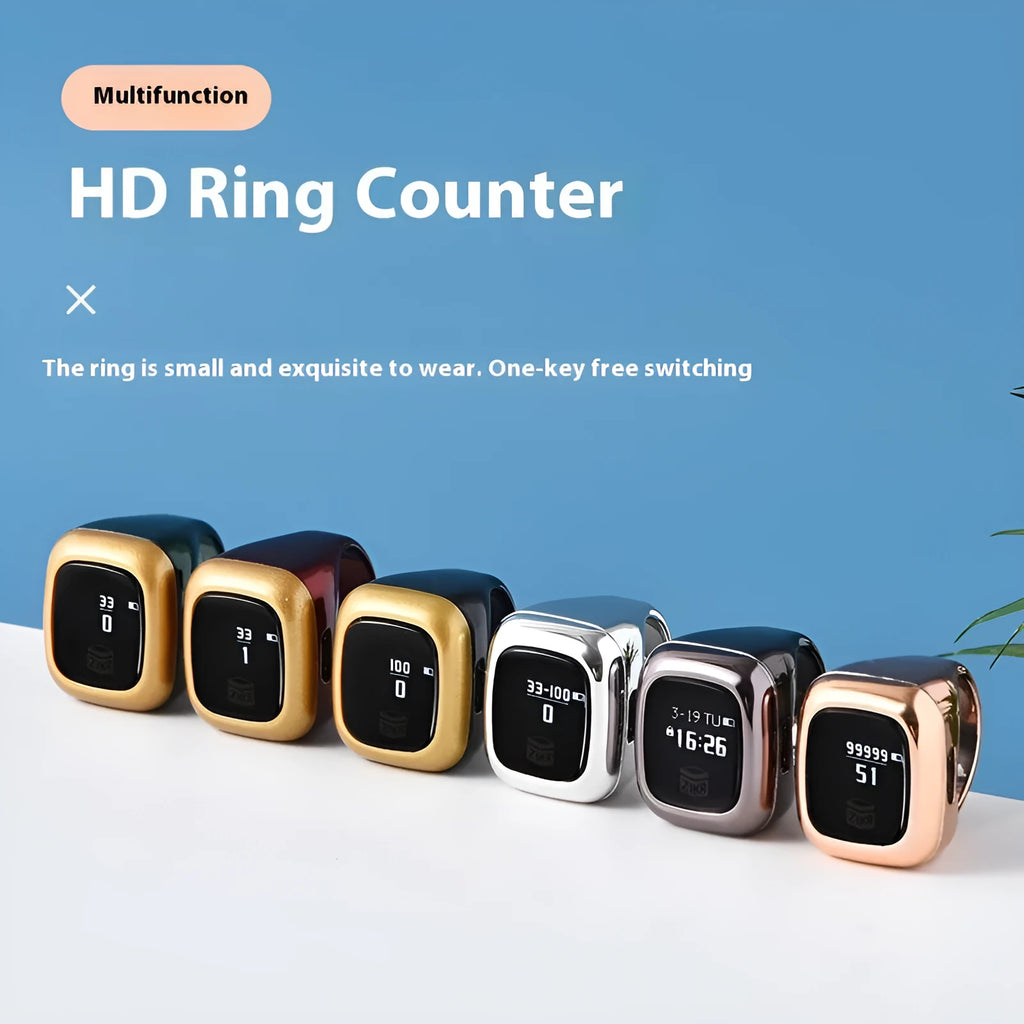 Al-fatiha Zikr electronic counter with digital display in choice of six colours and three band sizes.