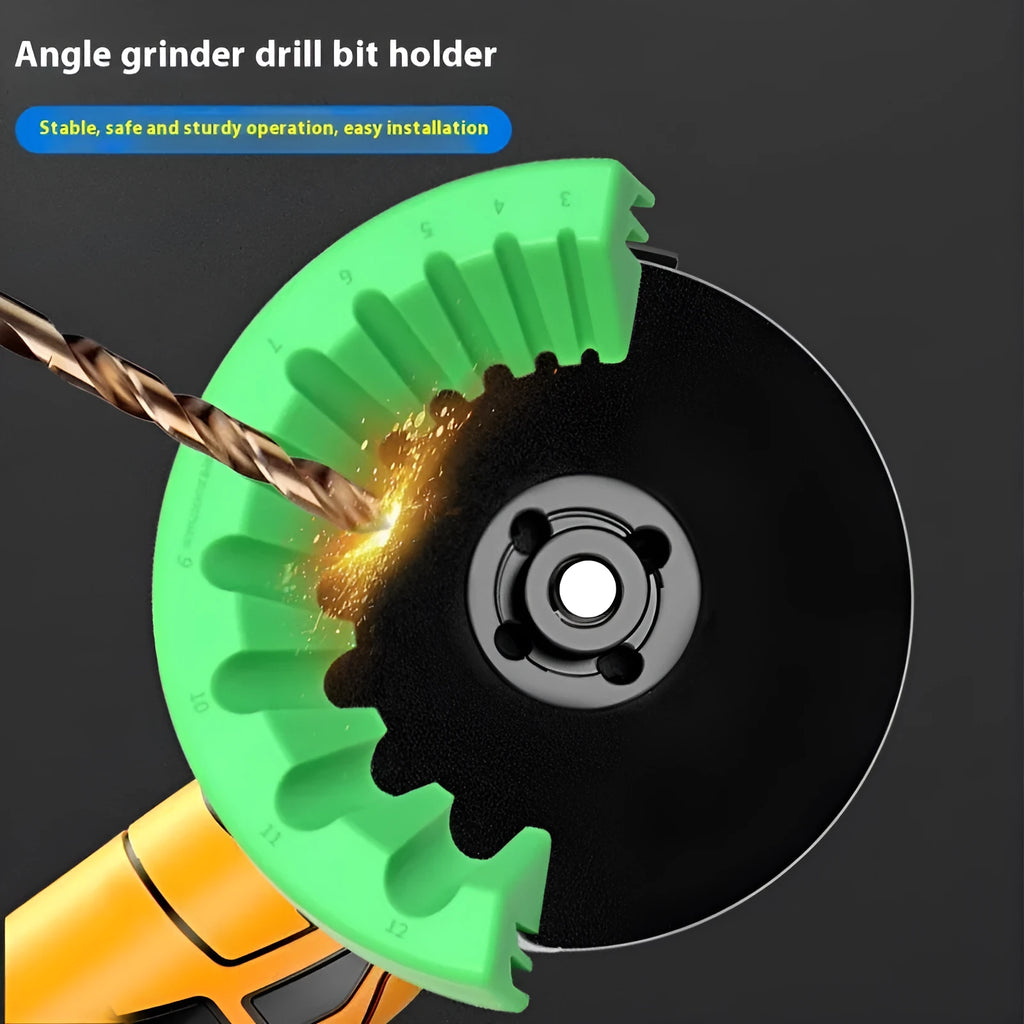 Angle grinder grinding bit bracket holder in black, green and yellow colours for silicon sealant drilling