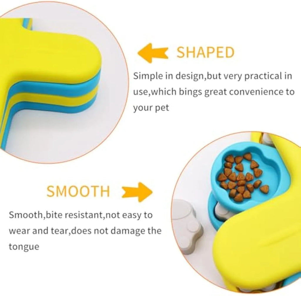 Yellow three-layer rotating dog food puzzle feeder with anti-slip rubber base