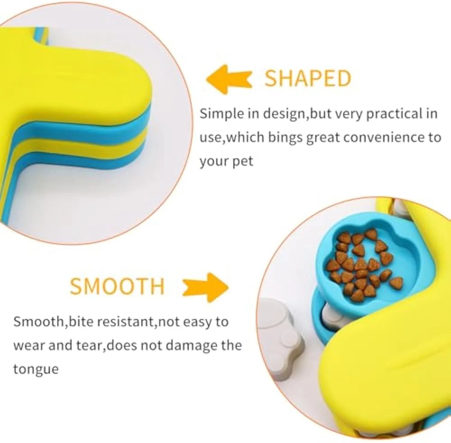 Yellow three-layer rotating dog food puzzle feeder with anti-slip rubber base