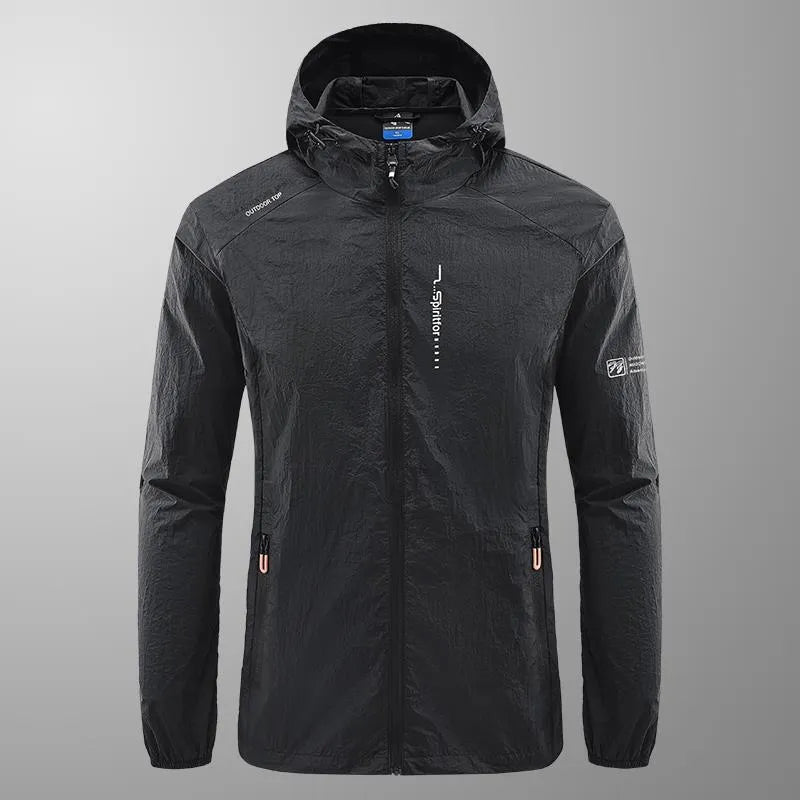 Men's lightweight nylon summer jacket with hood in loose fit styling