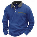 Men's loose fit long-sleeved waffle knit polo shirt in asymmetric American retro style