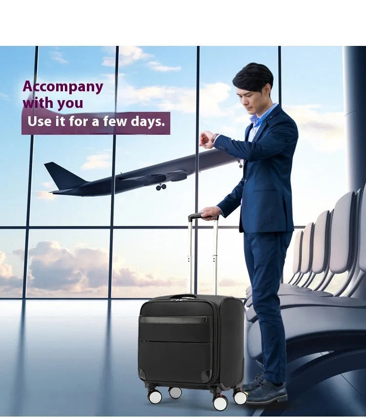 Black 18-inch Oxford cloth business travel suitcase with universal wheels
