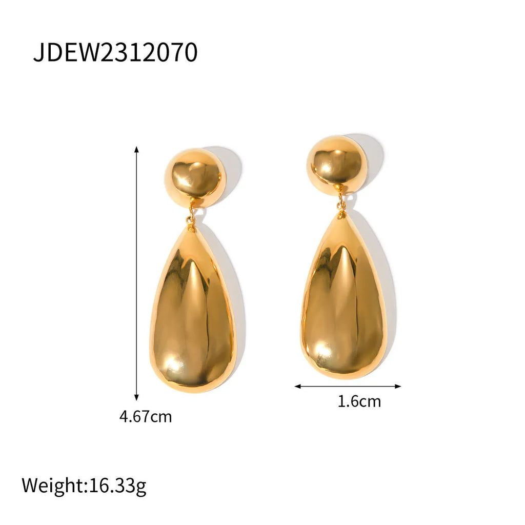 Gold stainless steel water drop hemisphere earrings with geometric design