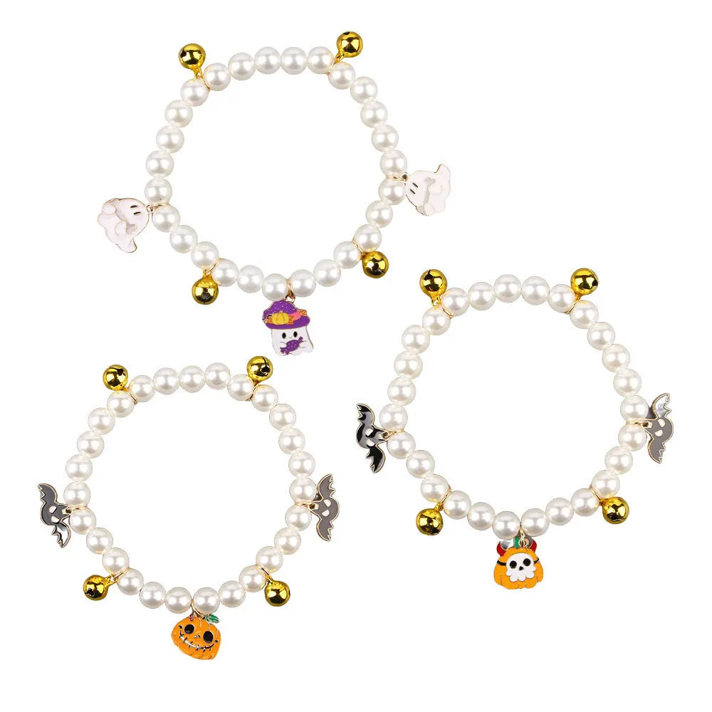 Halloween cat collar with simulated pearl necklace in pumpkin design