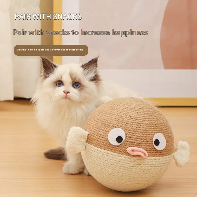 15cm cube puffer leakage pet feeder toy with sisal hemp strip construction for dogs and cats