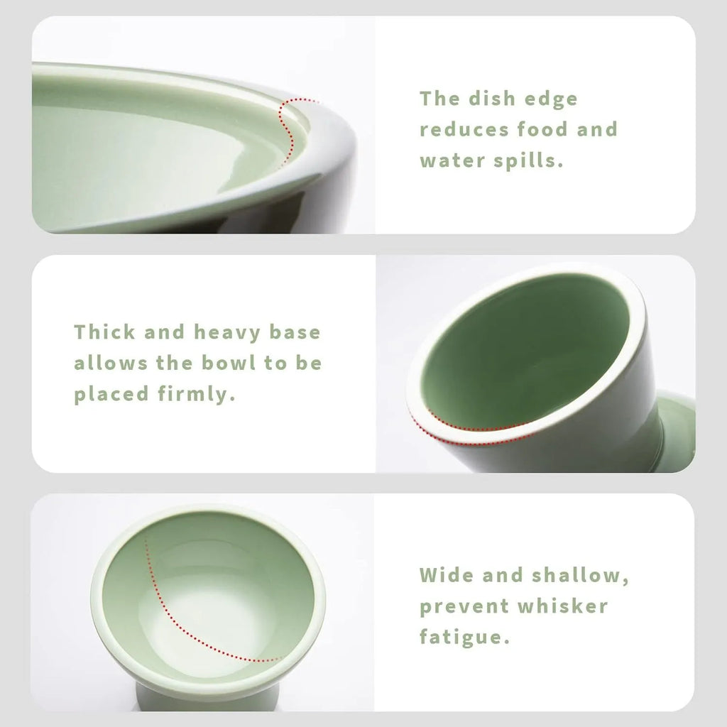 Extra wide elevated ceramic cat bowl set in blue colour showing food and water bowls