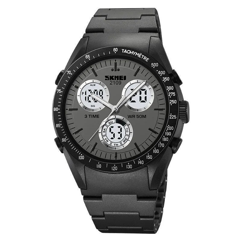 Electronic digital watch with camouflage patterned strap and resin face