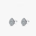 Women's silver water drop ear studs with 925 sterling silver construction and diamond treatment