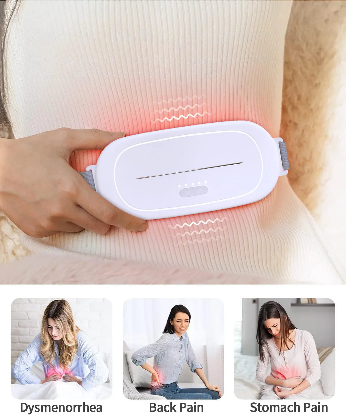 White handheld uterine warming device with soft-touch surface and adjustable settings