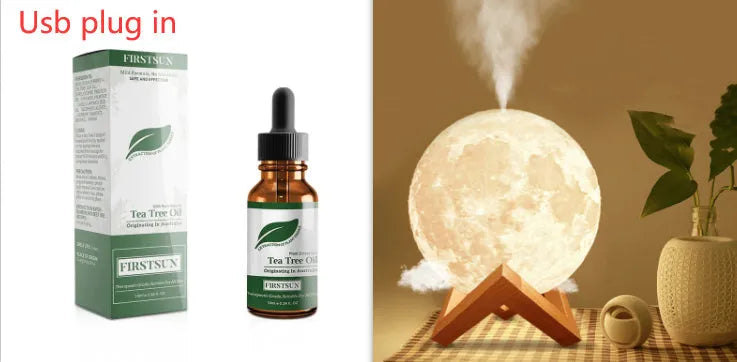 Lunar humidifier night light with wood set finish, 13cm diameter sphere