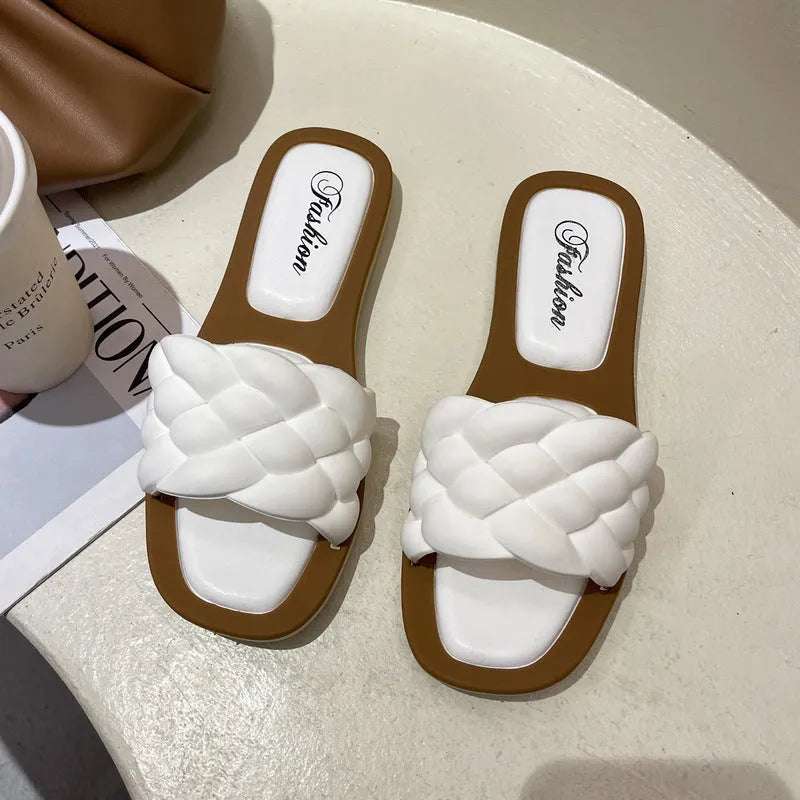 Women's plaid pattern PVC beach sandals with thick non-slip soles in white, green, black and orange colours