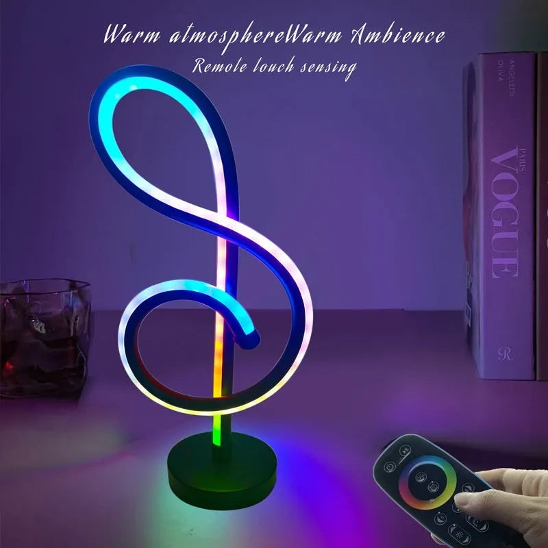 Black Bluetooth remote control musical note LED light with RGB colour strip.