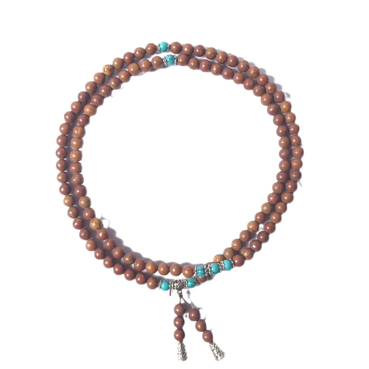 Stone bracelet with 108 geometric beads showing hand-polished finish