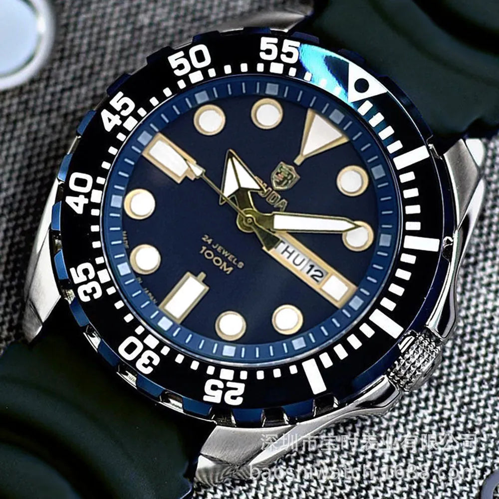 Men's waterproof luminous quartz business watch with choice of steel or nylon strap in multiple colour options