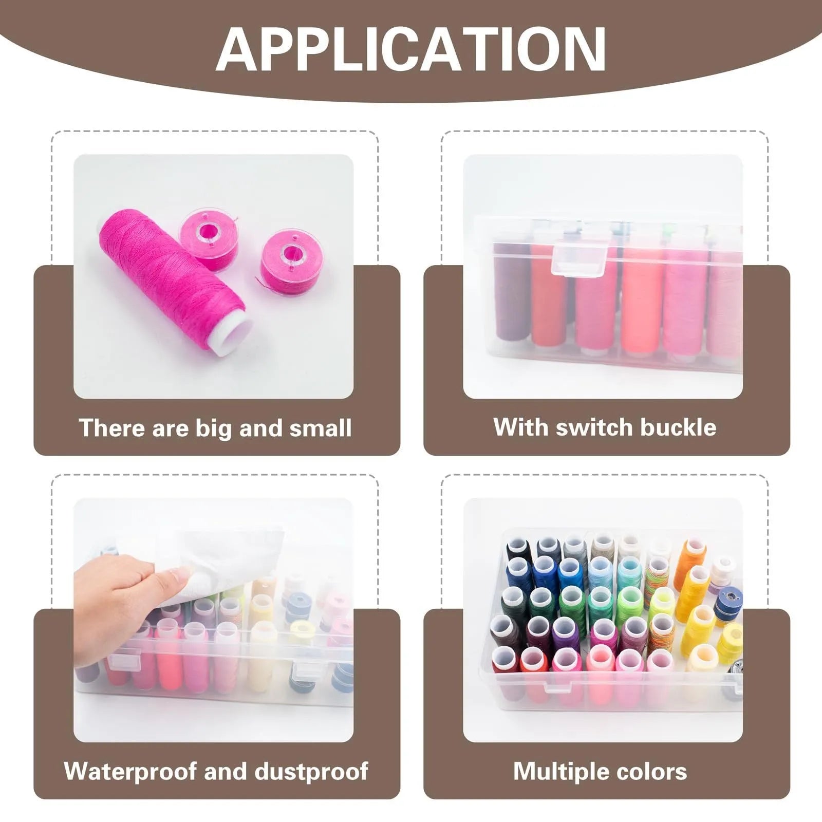 42 compartment plastic embroidery storage box in transparent, pink, or blue colours