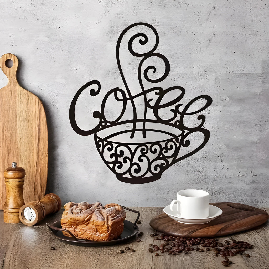 Black wrought iron English letters silhouette wall decoration measuring 26x28cm