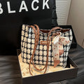 Woolen horizontal square shoulder bag with sandwich pocket and internal organisation compartments