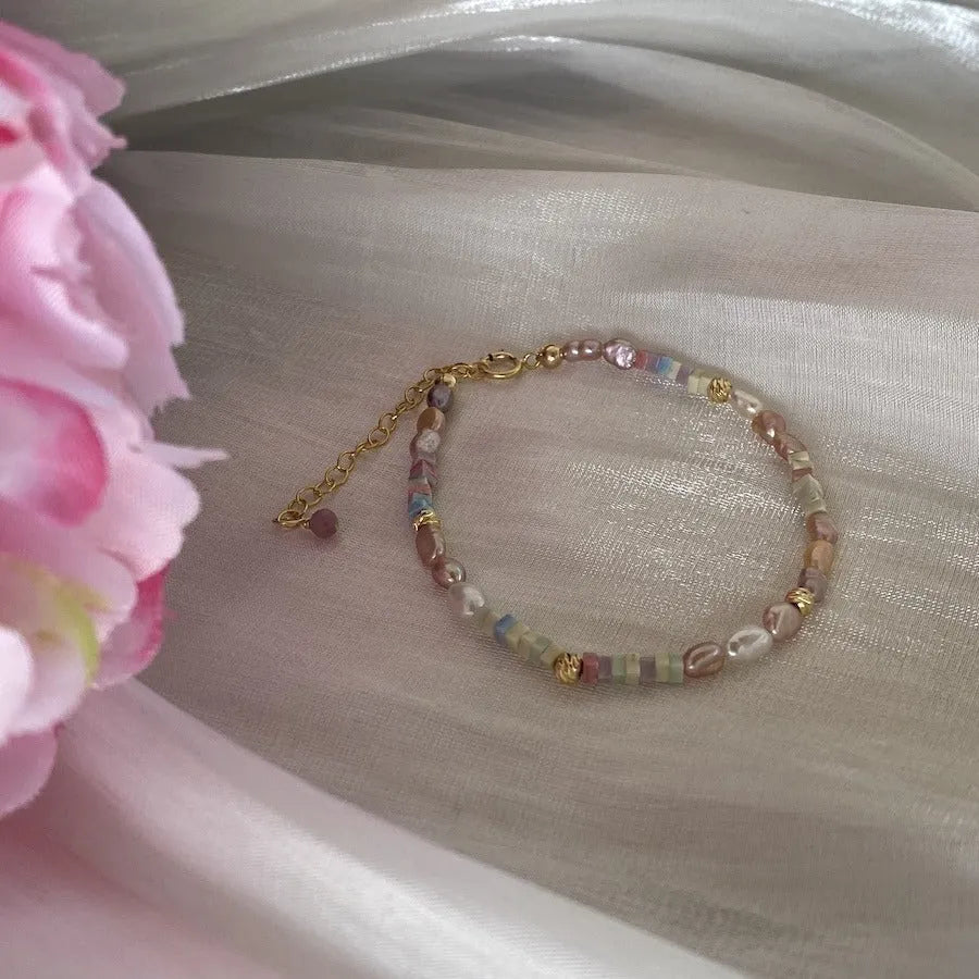 Women's natural pearl bracelet and necklace set with gold gilded purple silver finish and irregular pearl shapes
