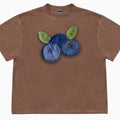 Blueberry patchwork short sleeve t-shirt in loose fit with plant patterns on Ice Oxygen Cotton fabric