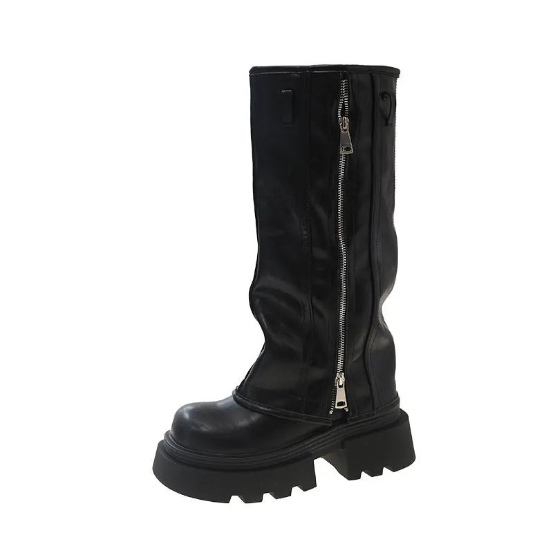 Platform Martin boots with square heel and high cylinder design in artificial PU material