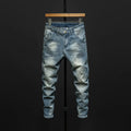 Men's slim-fit skinny jeans in dark blue denim with micro-elastic fabric