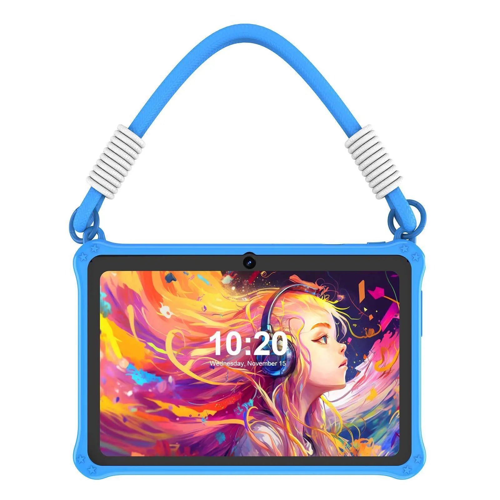 7-inch children's silicone tablet protective case with flat strap in sapphire blue colour