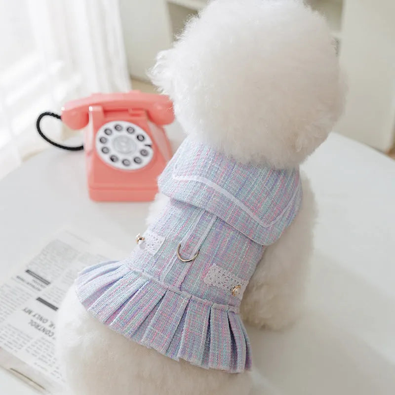 Salem purple polyester outfit for a small dog on a white background, showing size L label.