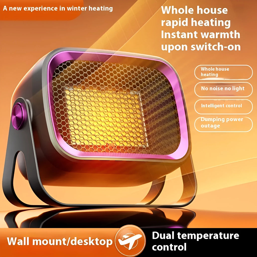 White PTC ceramic desktop electric heater with rotatable base and push-button controls