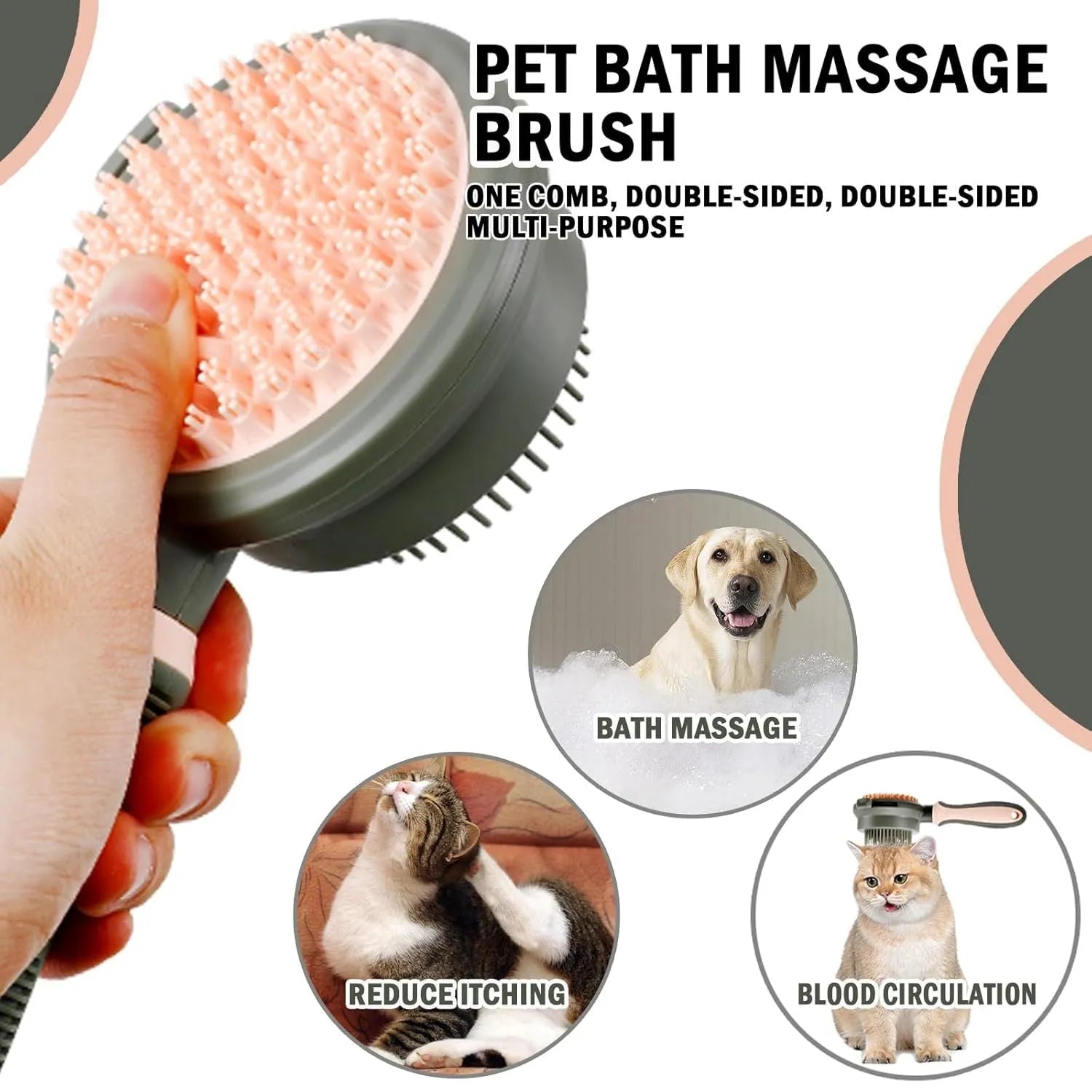 Double-sided cat grooming brush with slicker brush and flea comb in green and pink colours