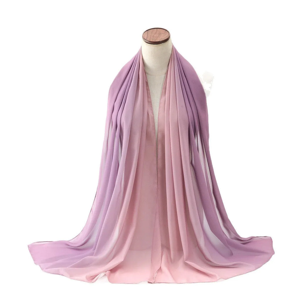 Long lightweight chiffon scarf with bubble towel texture in one of twelve colour options, laid flat.
