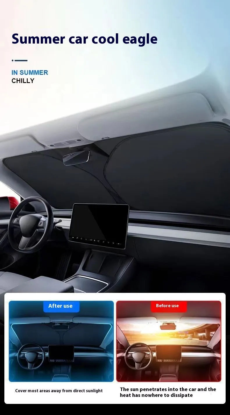 Aluminium foil car sunshade with silver reflective surface for windscreen heat protection