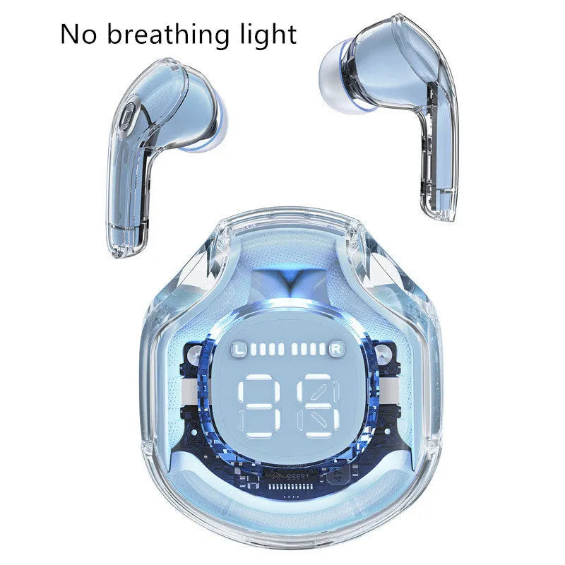 Transparent Bluetooth wireless earphones in five colour options with breathing light feature