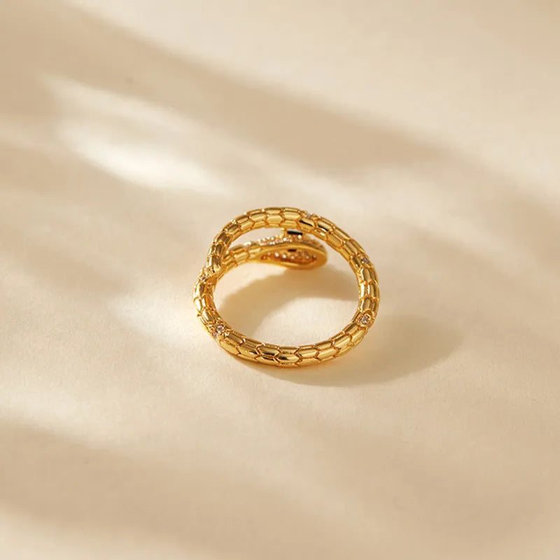 Adjustable snake index finger ring with gold plating and open mouth design