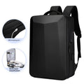 Waterproof black business backpack with curved shoulder straps and laptop compartment