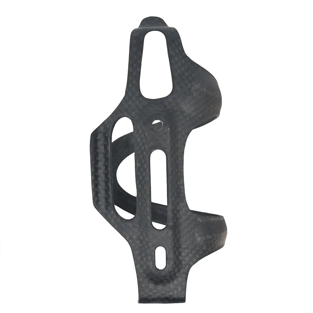 Black all-carbon fibre bicycle water bottle mounting bracket for road and mountain bikes.