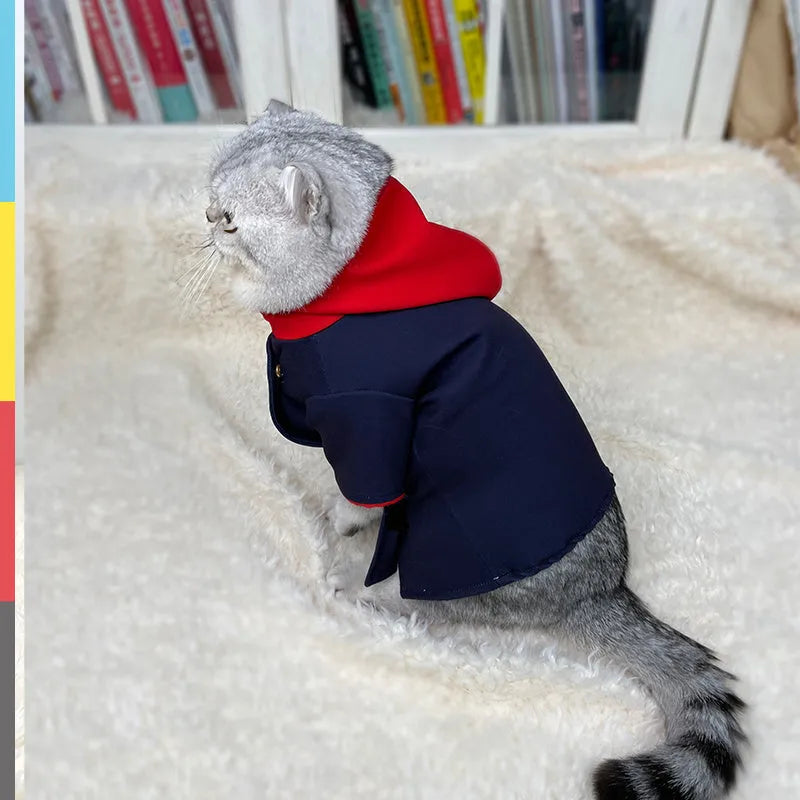 Tiger Staff Yuren patterned hoodie for dogs and cats as a photo prop, shown in small and medium sizes.