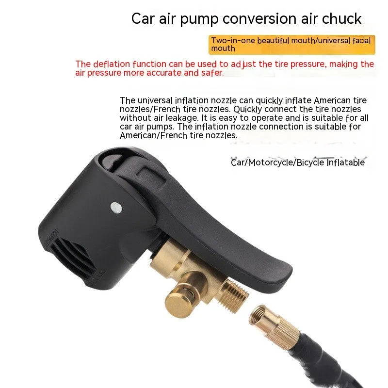 Portable car tyre inflator with USB charging port and two black nozzle connectors.