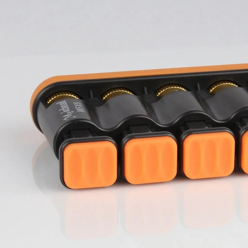 Gray and orange non-slip silicone finger trainer for hand muscle development.