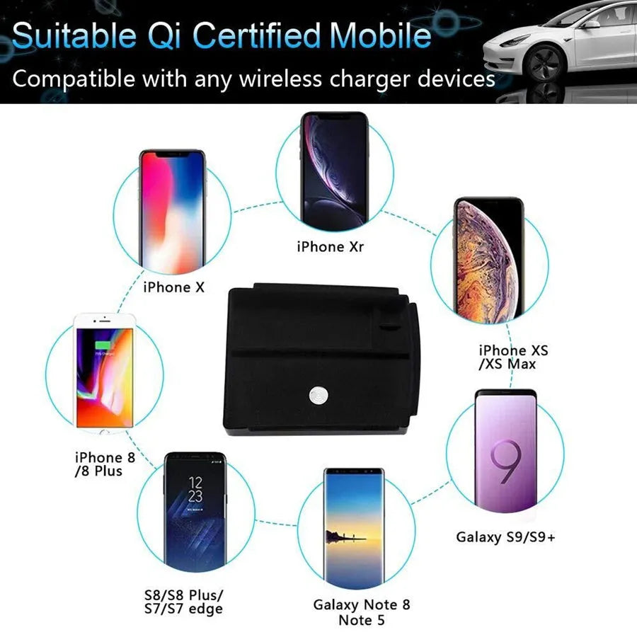 Black wireless charging storage box with fast charging for Qi compatible devices