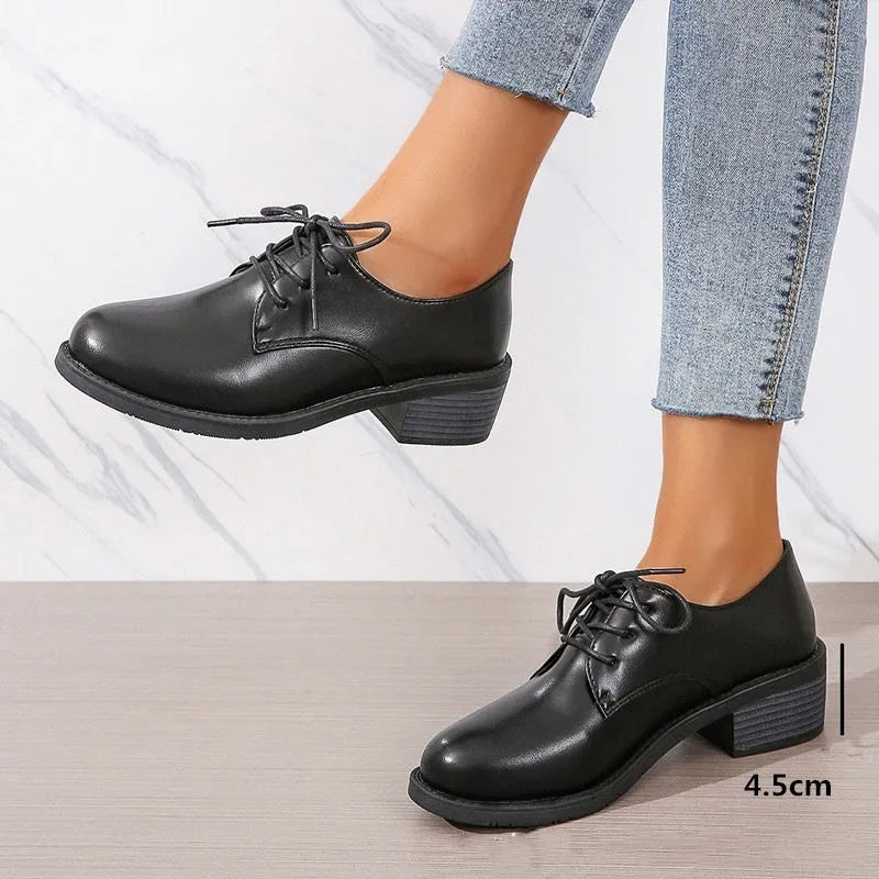 Black women's professional work shoes with thick chunky heel and soft sole