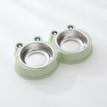 Blue frog-shaped stainless steel double pet bowl for food and water, shown in large size.