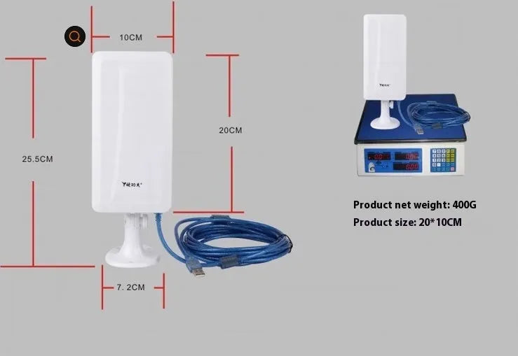 White USB wireless network card with high power signal booster for computer connectivity