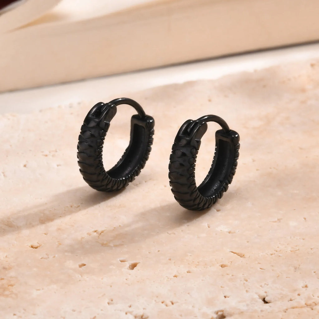 Stainless steel snake pattern hip hop earrings in black and gold colour options