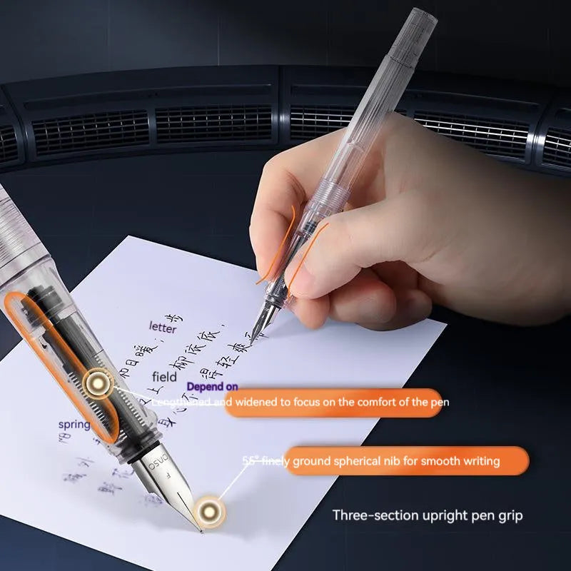 Automatic suction fountain pen set with 0.38mm or 0.5mm nib choice, 40ml ink bottle, and protective handbag