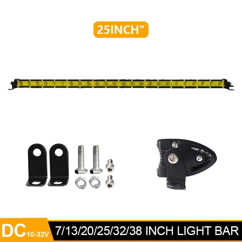 25-inch single row LED light bar for vehicles with aluminium housing and mounting brackets