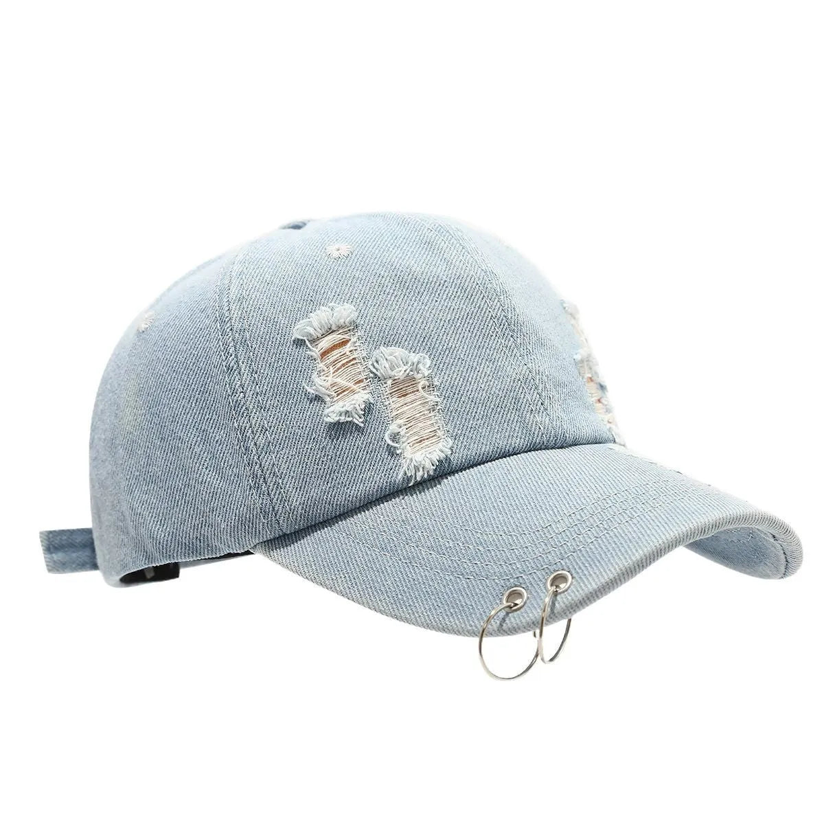 Men's denim baseball cap with adjustable strap in light blue jeans colour