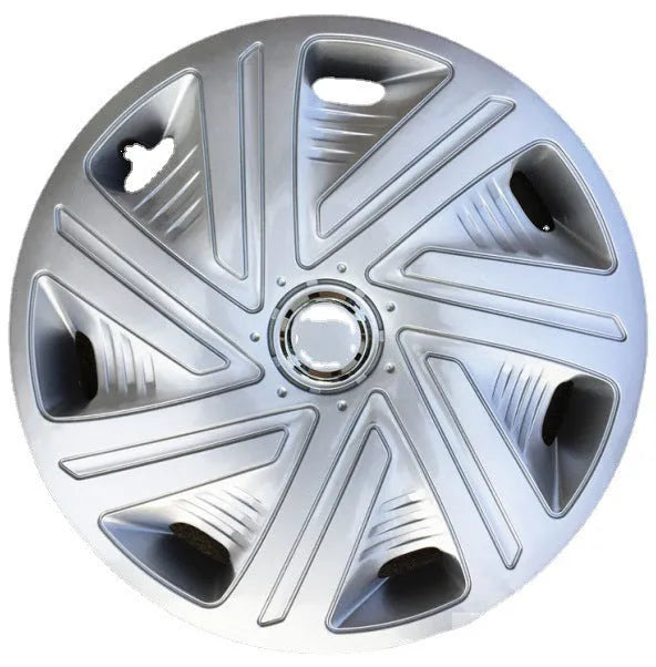 Universal monochrome ABS plastic wheel hub cover in silver, black, and electroplated finishes for 13-16 inch car rims.