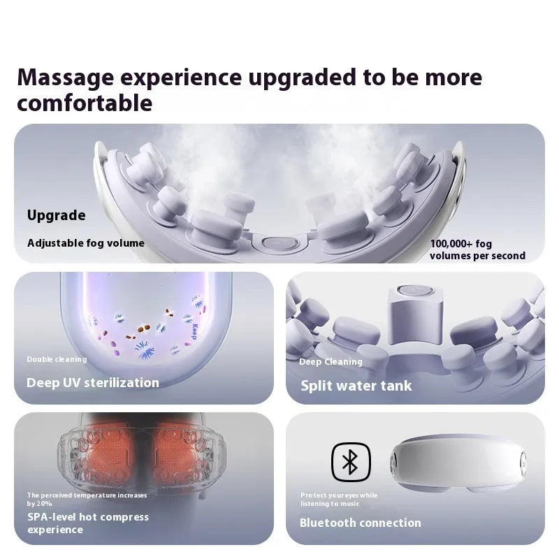 Purplish grey Bluetooth steam eye massager with hot compress function on a plain background
