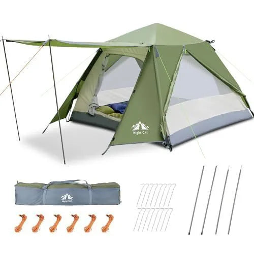 Dark green automatic instant setup two-person camping tent with waterproof rainfly